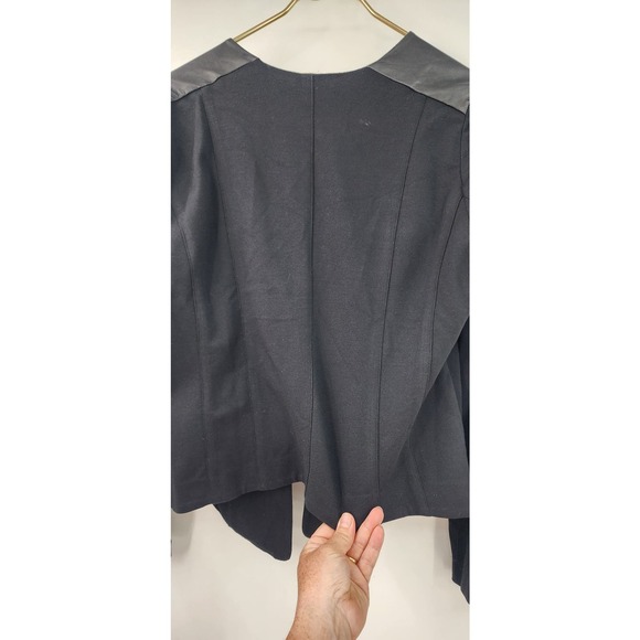 Eileen Fisher Angle Front Viscose Ponte Jacket Black Leather Jacket Medium - Picture 7 of 12